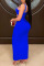 Blue Sexy Solid Hollowed Out Split Joint Fold Oblique Collar Asymmetrical Dresses