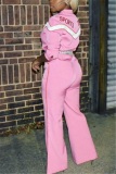Pink Women Fashion Flared Pants High Waist Slim Jumpsuit