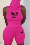 Pink Casual Print Letter Turtleneck Sleeveless Two Pieces