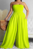 Fluorescent Green Sexy Casual Solid Patchwork Backless Strapless Plus Size Jumpsuits