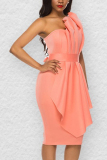 Pink Sexy Wrapped Chest Ruffled Tube Top Hip Dress