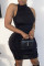 Black Sexy Casual Solid Fold Turtleneck Sleeveless Dress