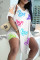 White Fashion Casual Letter Print Slit V Neck Short Sleeve Two Pieces