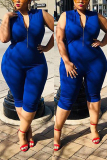 Blue Sexy Sleeveless Plus Size Zip Jumpsuit