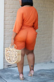 Orange Casual Loose Short Sleeve Shorts Set