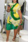 Green Fashion Casual Regular Sleeve Short Sleeve O Neck Pencil Skirt Knee Length Print Tie Dye Dresses