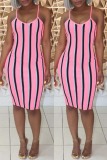 Pink Sexy Casual Striped Print Backless Sling Dress