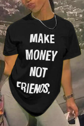 Black Fashion Casual Printed Short-sleeved T-shirt Top