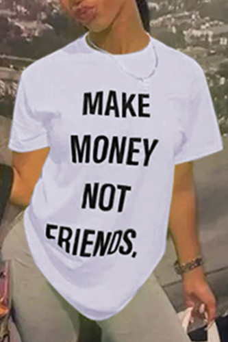 White Fashion Casual Printed Short-sleeved T-shirt Top