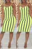 Orange Sexy Casual Striped Print Backless Sling Dress