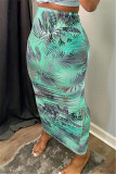 Green Fashion Casual Print Basic Regular High Waist Skirt