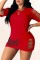 Red Fashion Sexy Letter Print Ripped O Neck Short Sleeve Dress
