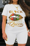 Black Fashion Active Casual O Neck Letter Lips Print Plus Size