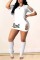 White Fashion Sexy Letter Print Ripped O Neck Short Sleeve Dress
