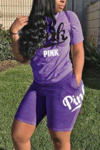Purple Fashion Casual Short Sleeve T-shirt Sports Set