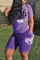 Purple Fashion Casual Short Sleeve T-shirt Sports Set