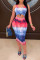 Red Blue Fashion Sexy Print Hollowed Out U Neck Vest Dress