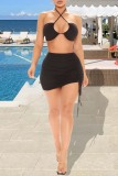Rose Red Fashion Sexy Solid Hollowed Out Backless Swimwears Set
