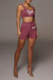 Pink Casual Sportswear Letter Print Basic U Neck Sleeveless Two Pieces