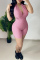 Pink Sexy Casual Solid Backless V Neck Sleeveless Skinny Romper