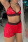 Red Sexy Living Solid See-through Backless V Neck Sleeveless Two Pieces