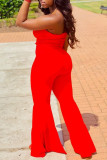 Red Fashion Sexy Solid Backless Strapless Sleeveless Two Pieces