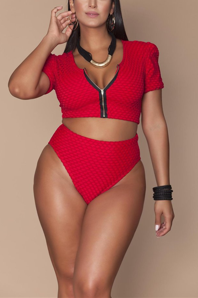 mord Med andre ord Vant til Fashion Sexy Printed Plus Size Red Swimsuit