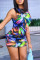 Multicolor Fashion Sexy Print Basic O Neck Sleeveless Dress