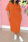 Orange Fashion Casual Solid Slit O Neck Short Sleeve Dress