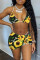 Yellow Fashion Sexy Print Backless Swimwears Three-piece Set