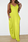 Green Sexy Casual Solid Backless V Neck Sling Dress