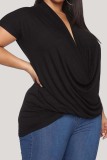 Red Fashion Casual Solid Basic V Neck Plus Size Tops