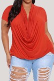 Black Fashion Casual Solid Basic V Neck Plus Size Tops