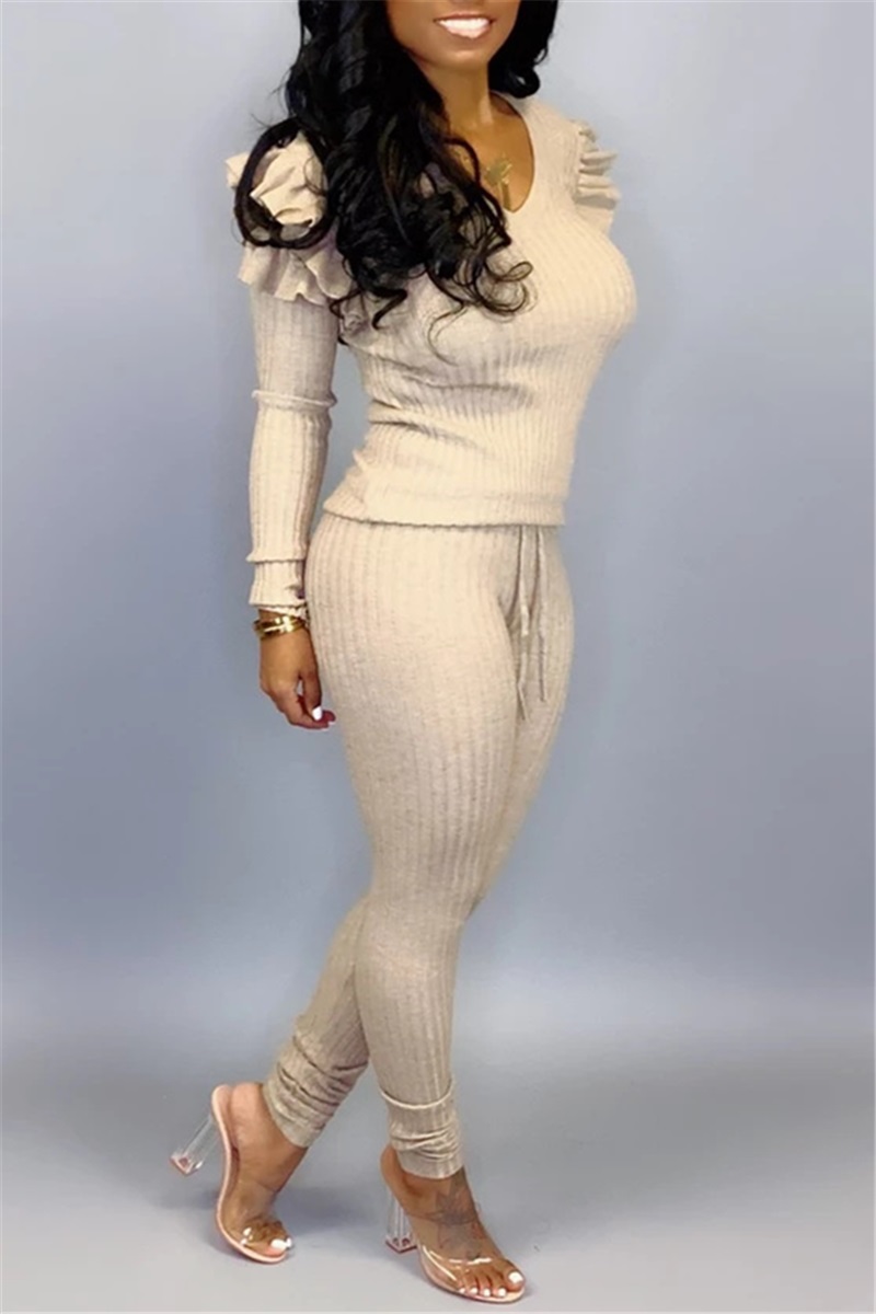

CreamyWhite Casual Wild Pits And Ruffled Two-Piece Suit