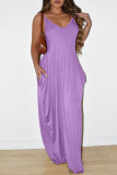 Purple Sexy Casual Solid Backless V Neck Sling Dress