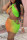 Fluorescent Green Sexy Gradual Change Print Hollowed Out Backless Strap Design Halter Sleeveless Two Pieces