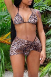 Black Fashion Sexy Print Backless Swimwears Three-piece Set