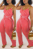 Red Sexy Fashion Striped Print Sling Jumpsuit