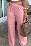 Apricot Fashion Casual Solid Hollowed Out Regular High Waist Wide Leg Trousers
