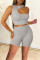 Grey Sexy Casual Solid Hollowed Out O Neck Sleeveless Two Pieces