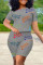 Grey Fashion Casual Letter Print Basic O Neck Short Sleeve Two Pieces