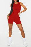 Red Sexy Casual Solid Backless Strap Design O Neck Sleeveless Two Pieces