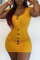 Yellow Sexy Solid Patchwork O Neck Pencil Skirt Dresses