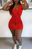 Red Sexy Solid Patchwork O Neck Pencil Skirt Dresses