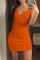 Orange Sexy Casual Solid Basic V Neck Vest Dress Dresses