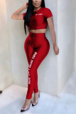 Red Fashion Tight Short Sleeve Two Pieces Set
