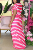 Pink Fashion Striped Print Short Sleeve Dress