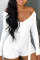 White Fashion Casual Solid With Belt Off the Shoulder Skinny Romper