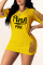 Yellow Fashion Casual Letter Print Ripped O Neck Short Sleeve Dress