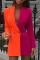Orange Casual Color Block Buckle Turndown Collar Shirt Dress Dresses